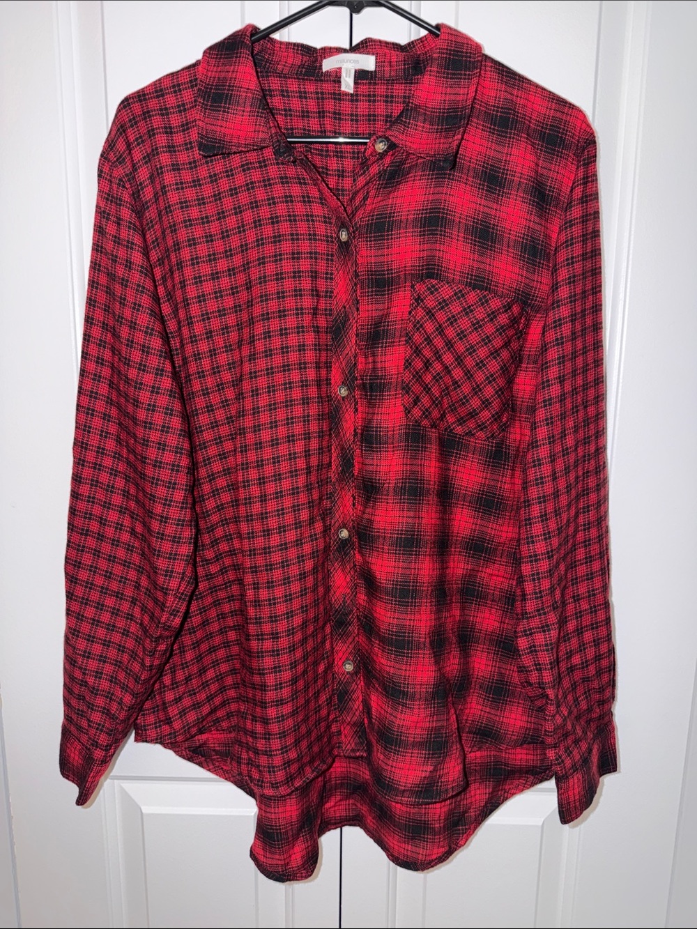 Maurices Red Plaid Button-Up Shirt
